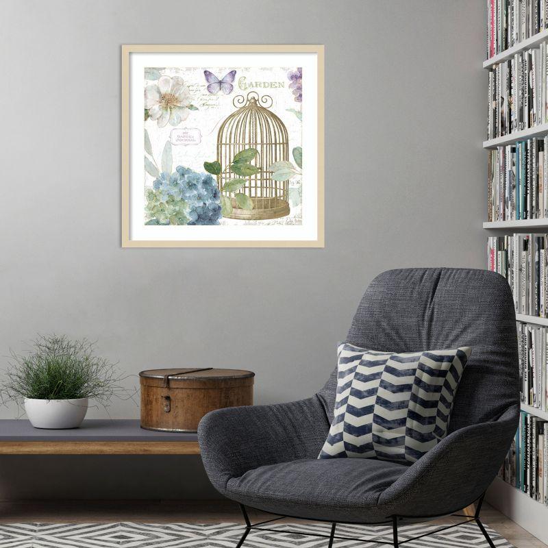 Vintage Botanical Birdcage and Flowers Framed Print