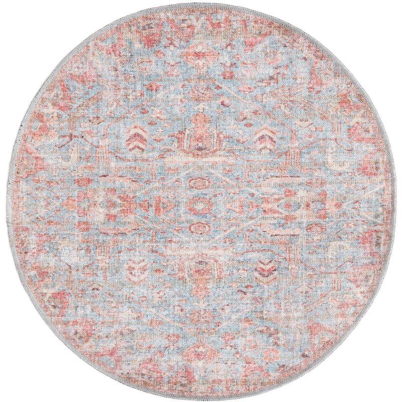 Antique Blue Easy-Care Synthetic Round Rug - Stain-Resistant & Washable