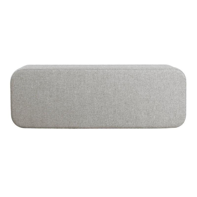 Large Gray Upholstered Storage Bench with Black Metal Legs