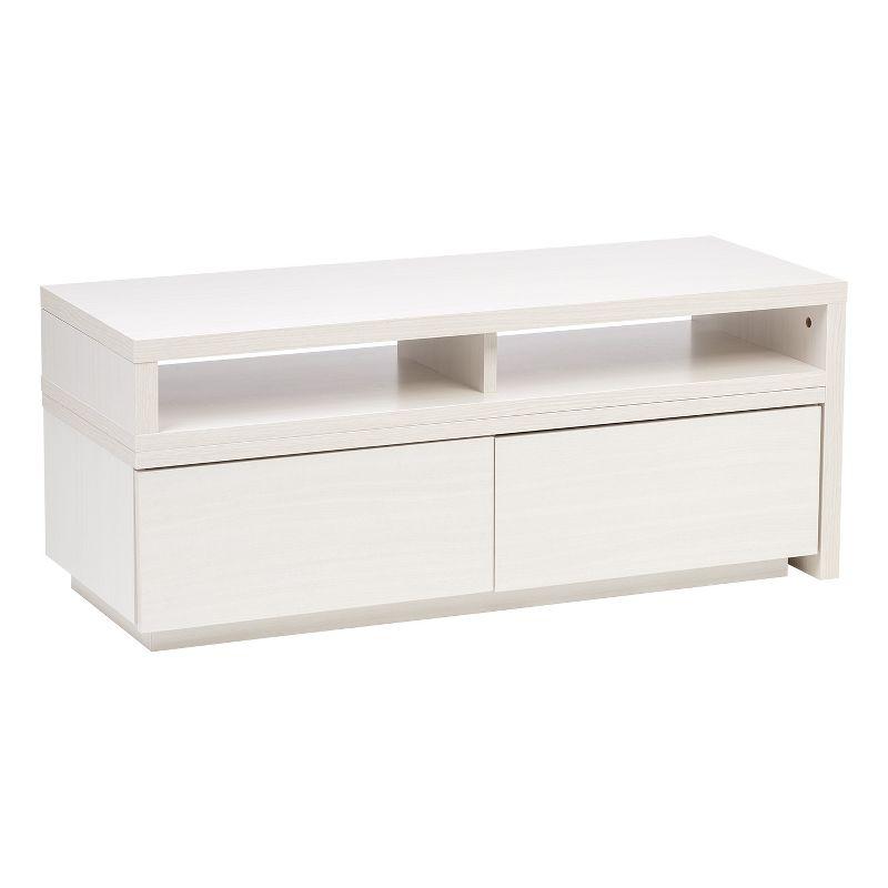 White Adjustable Media Stand with Cabinet and Drawers