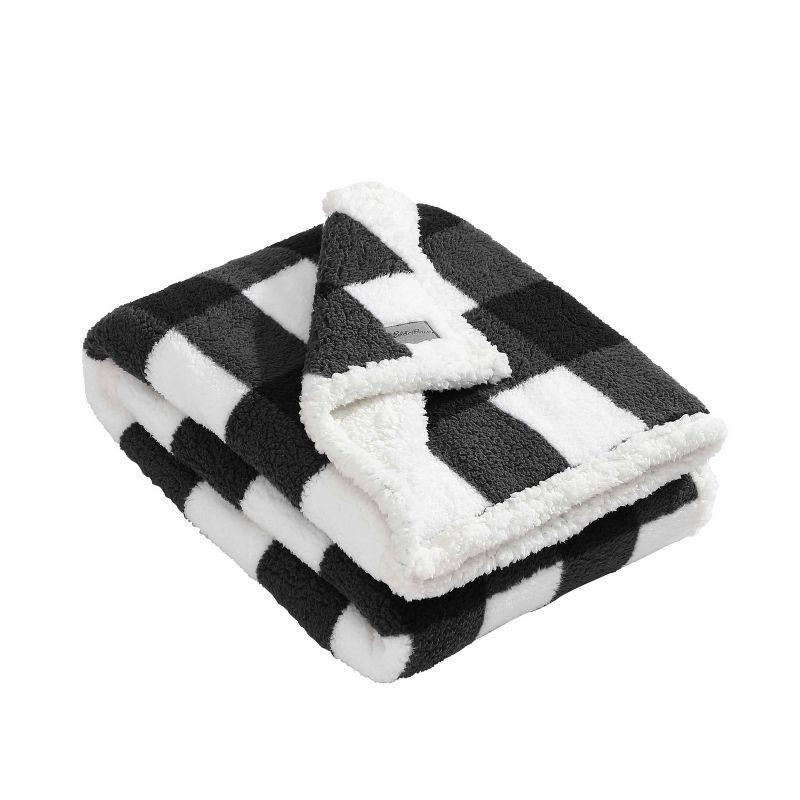 50"x60" Cabin Plaid Reversible Throw Blanket White/Black - Eddie Bauer: Soft Fleece, Travel-Friendly, Machine Washable