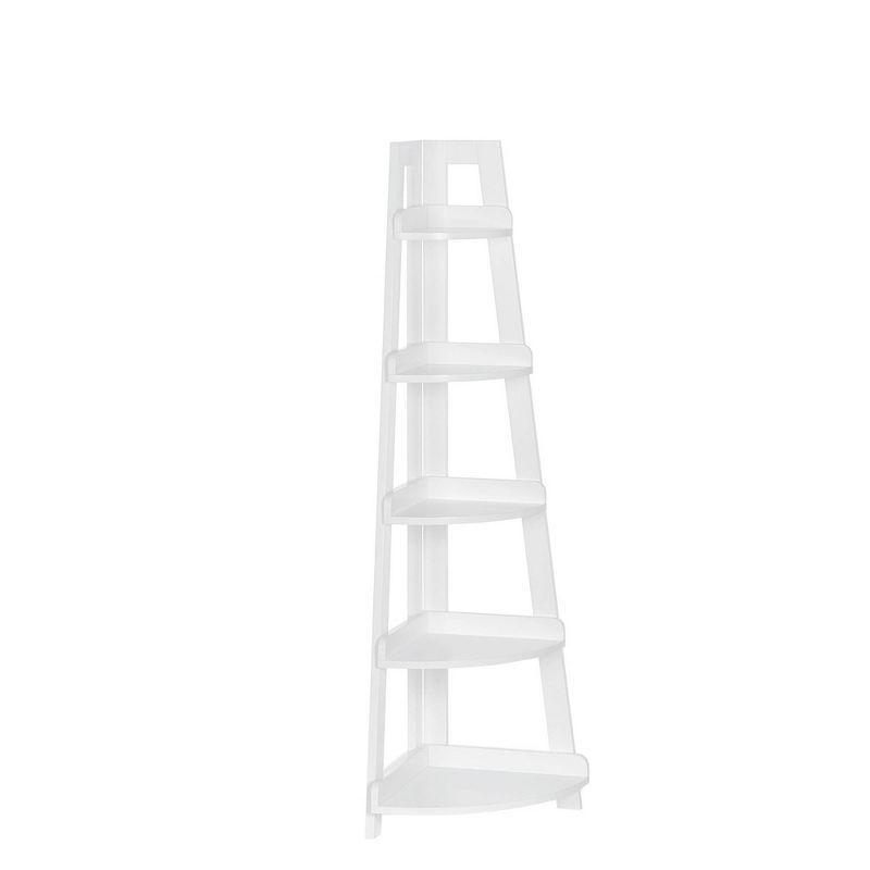 White Wood Kids Corner Ladder Shelf with Adjustable Tiers