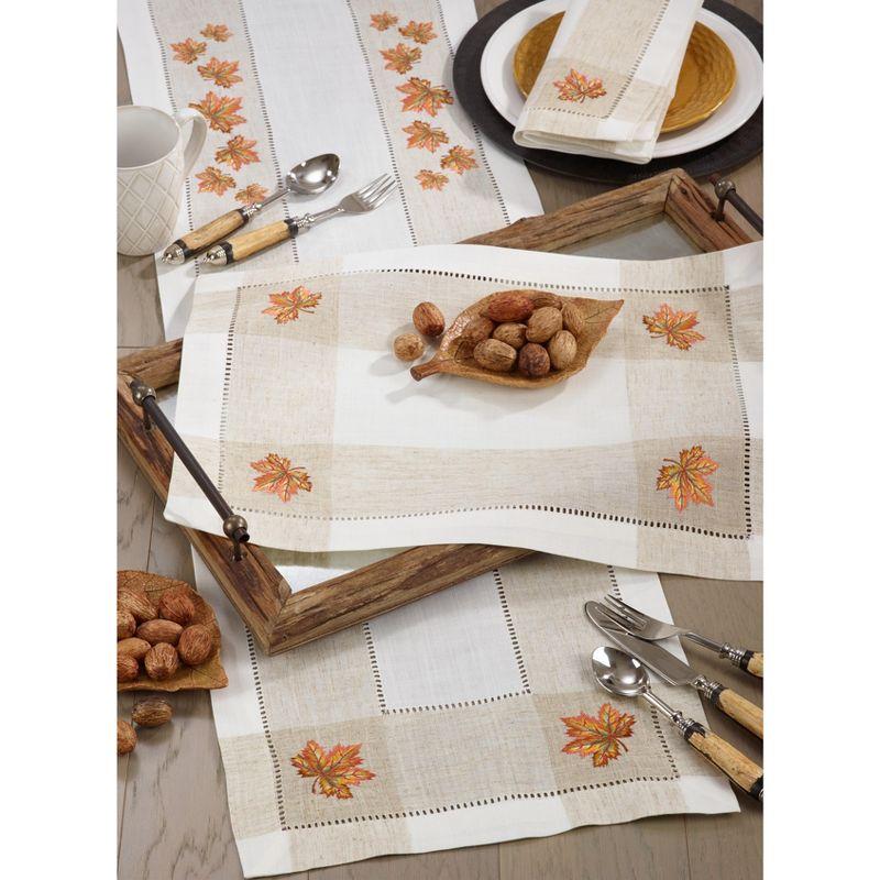 Saro Lifestyle Embroidered Leaf Hemstitch Placemat, 14"x19" Oblong, Ivory (Set of 4)