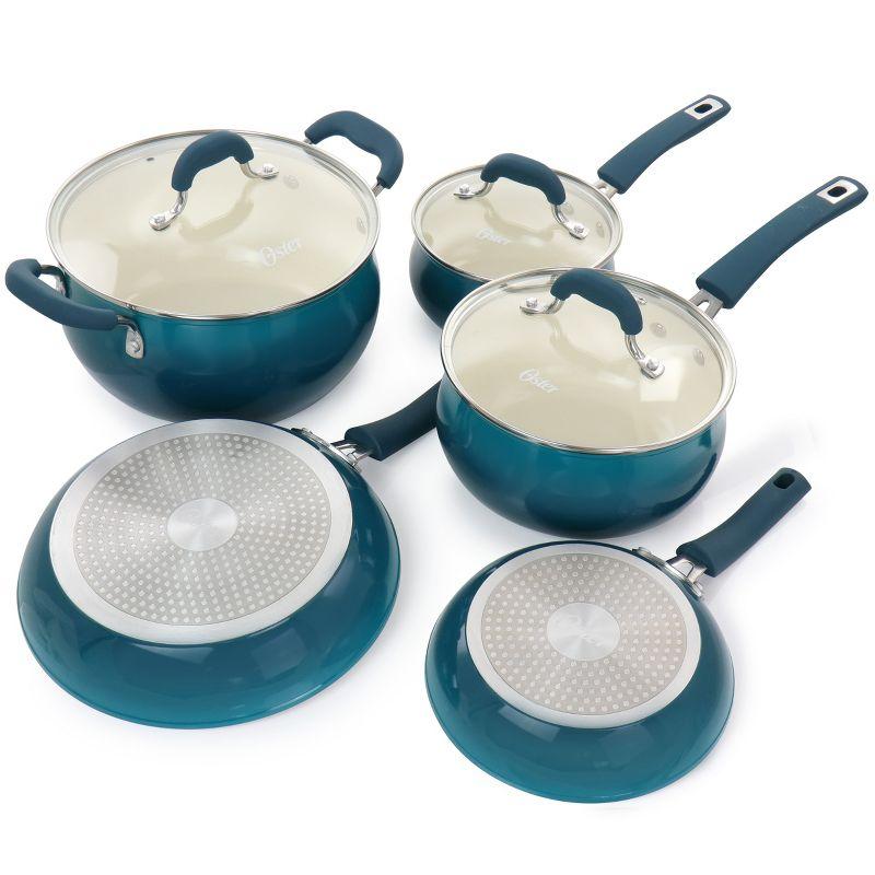 Oster Corbett 8 Piece Nonstick Aluminum Cookware Set in Teal