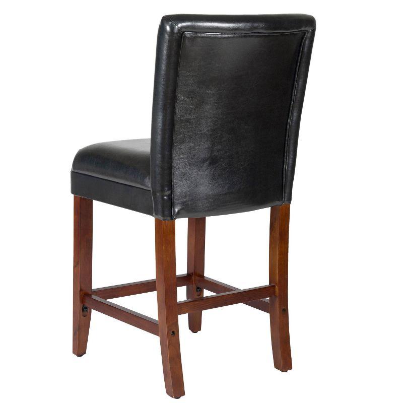 24" Faux Leather Luxury Counter Height Barstool Black - HomePop: Rubberwood Legs, Padded Back