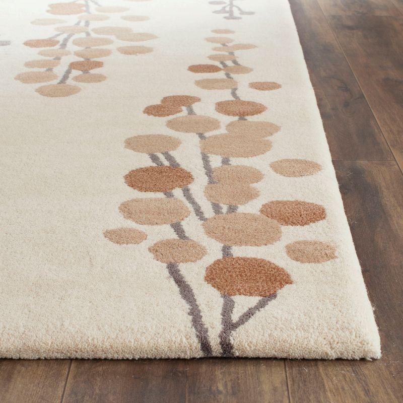 Beige and Grey Floral Hand-Tufted Wool Square Rug