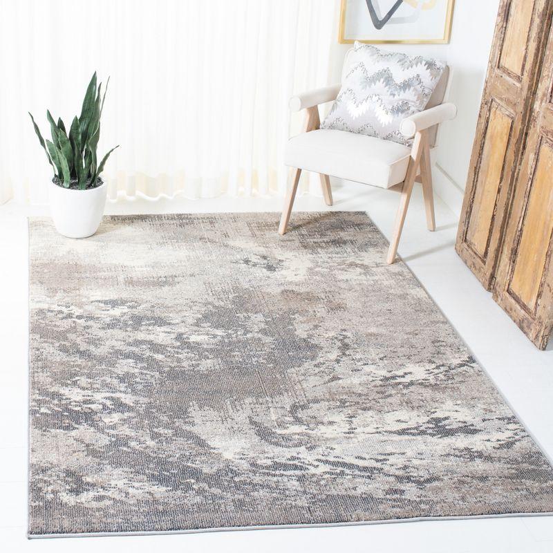 Beige and Grey Abstract 3' x 5' Synthetic Area Rug