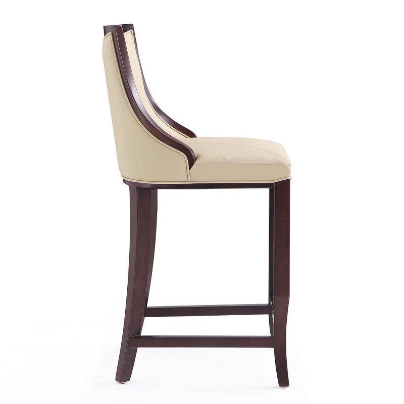 Manhattan Comfort Set of 2 Emperor Upholstered Beech Wood Faux Leather Barstools Cream: With Backs, Fixed Height 27"