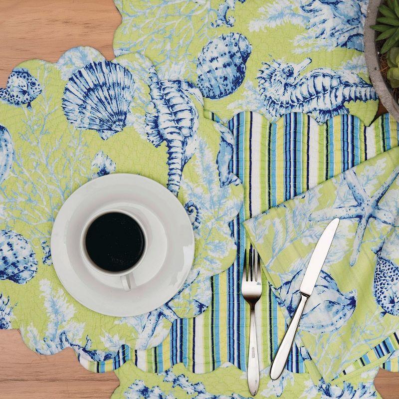 C&F Home 13" x 19" Fenwick Isle Green Rectangle Cotton Quilted Scalloped Coastal Placemats Set of 6