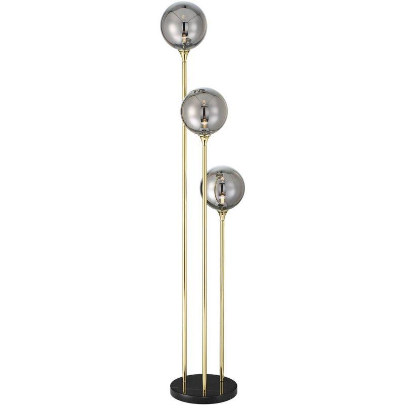 Possini Euro Design Arielle Mid Century Modern 67" Tall Standing Floor Lamp Tree 3-Light LED Foot Switch Gold Metal Brass Bubble Glass Gray Shade