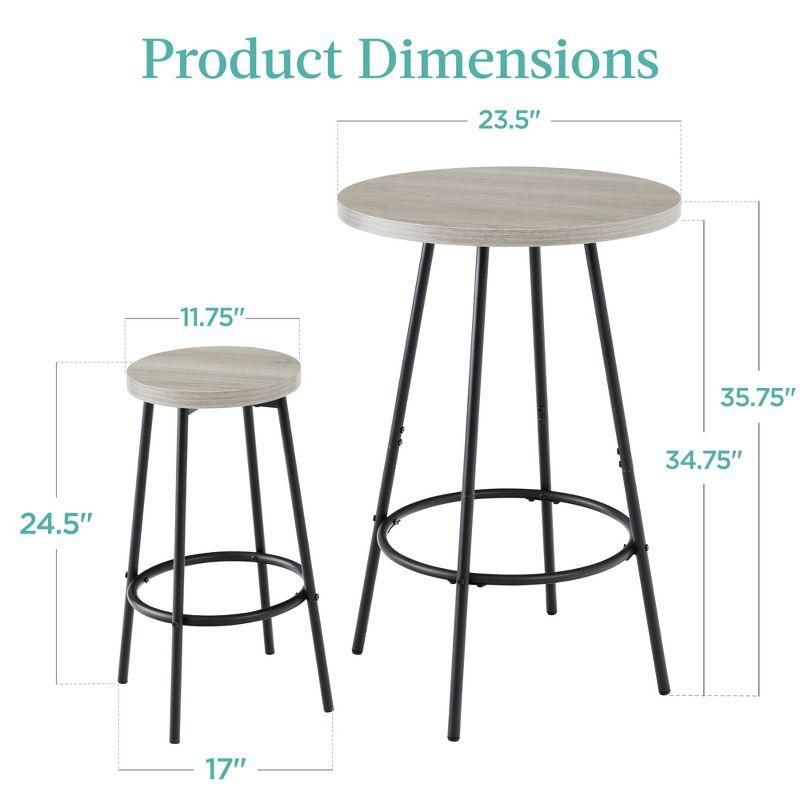 17 Stories Sevon 3-Piece Bistro Set, Modern Round Counter Height Dining Set w/ 2 Stools, Metal Frame