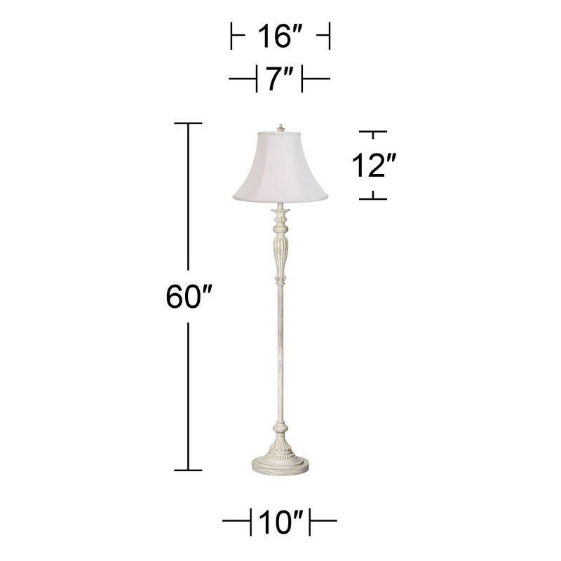 360 Lighting Vintage Shabby Chic Floor Lamp 60" Tall Antique White Washed Fabric Bell Shade for Living Room Reading Office