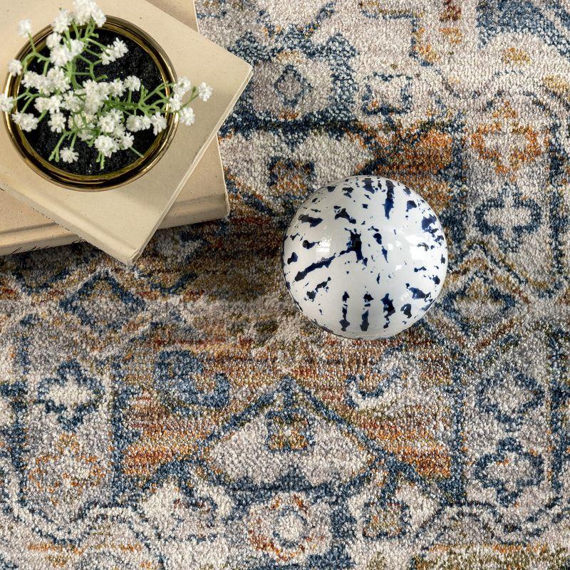 Reversible Distressed Medallion 3' x 5' Blue Synthetic Area Rug