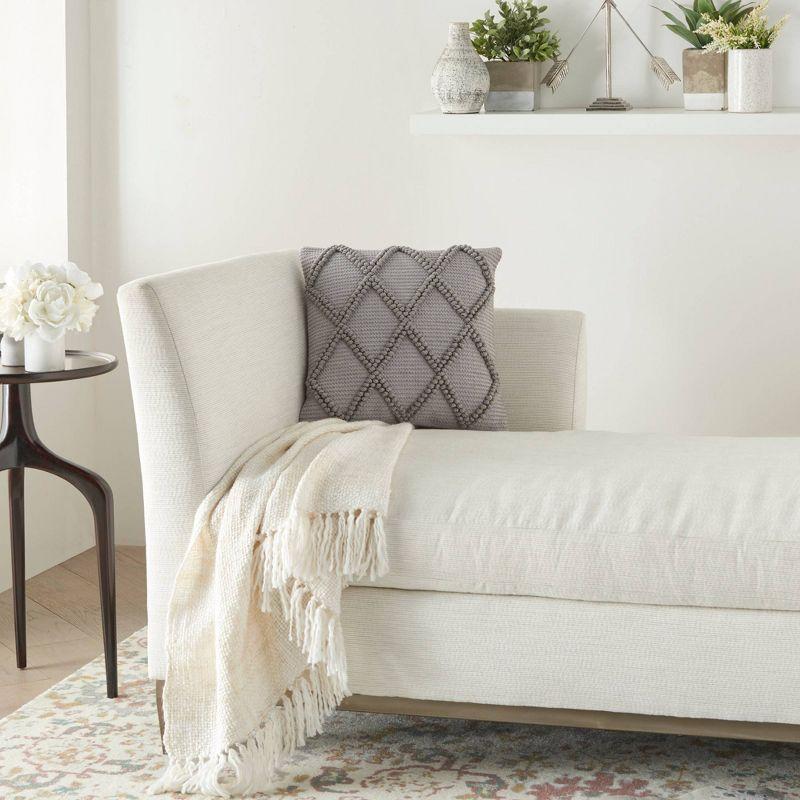 18"x18" Life Styles Diamond Lattice Square Throw Pillow Light Gray - Mina Victory: Cotton Blend, Indoor Decorative Cushion