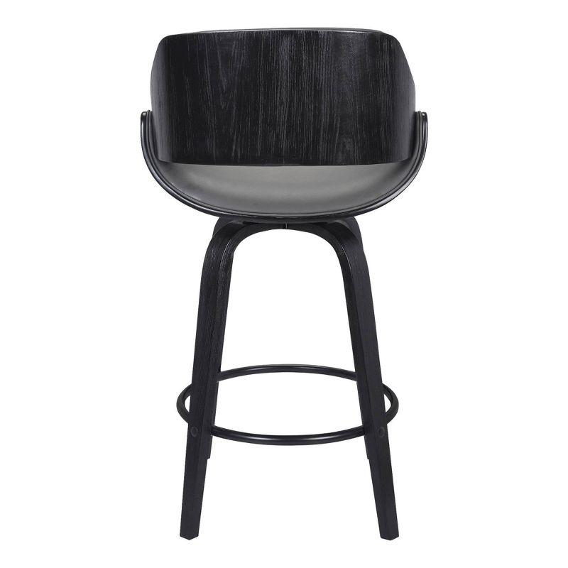 Black Faux Leather and Walnut Swivel Bar Stool