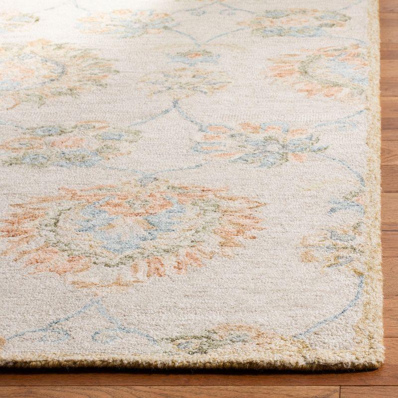 Handcrafted Beige & Sage Floral Wool 6' Square Rug