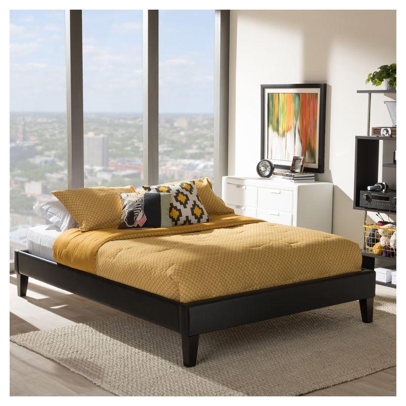 Full Lancashire Modern and Contemporary Faux Leather Upholstered Bed Frame with Tapered Legs Black - Baxton Studio