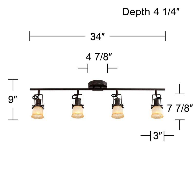 Pro Track 4-Head Ceiling or Wall Track Light Fixture Kit Spot Light Directional Brown Bronze Finish Amber Glass Traditional Kitchen Bathroom 34" Wide