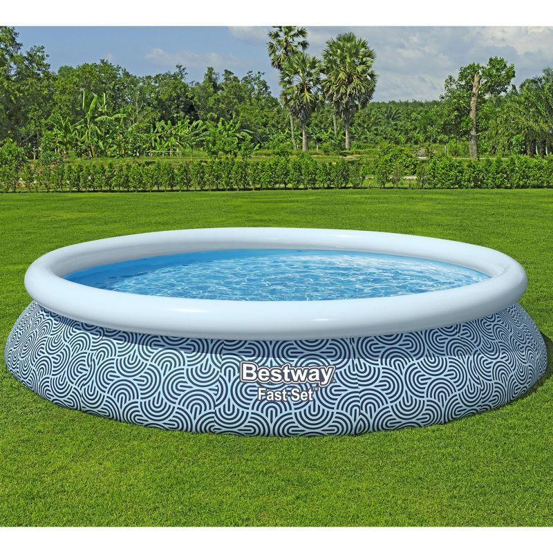Bestway Fast Set PVC 15' Above Ground Round Inflatable Swimming Pool Set with 530 GPH Filter Pump