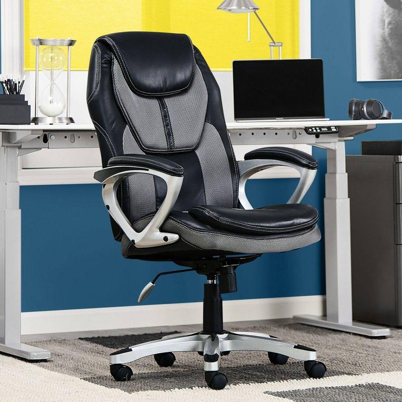 High-Back Ergonomic Executive Gaming Chair in Gray Mesh & Faux Leather