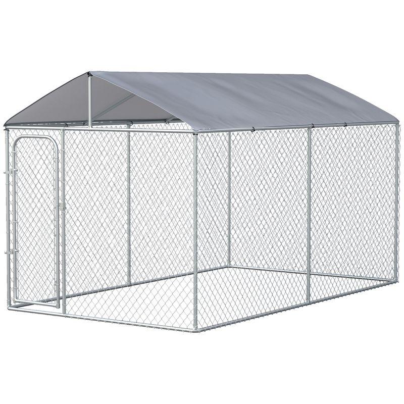 PawHut Dog Kennel Outdoor Heavy Duty Dog Playpen w/ Galvanized Steel Secure Lock Mesh, Waterproof Cover for Backyard, 13' x 7.5' x 7.5'