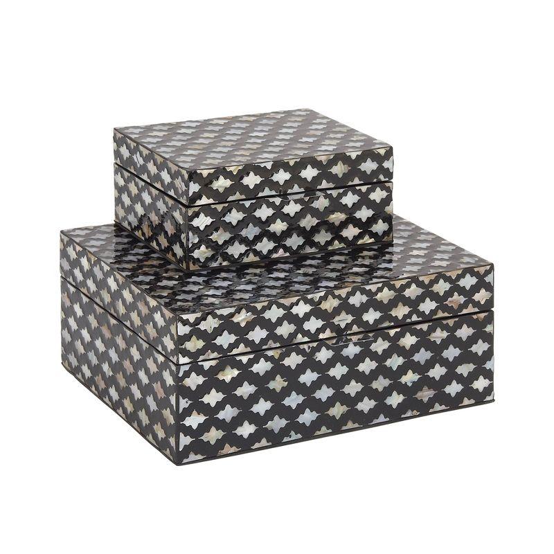 Black Mother of Pearl Inlay Decorative Wood Boxes, Set of 2