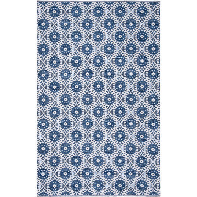 Navy and Ivory Geometric Flat Woven Cotton Area Rug