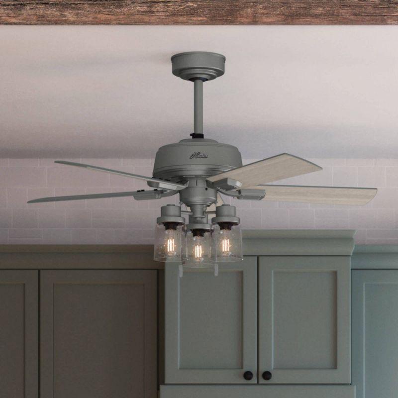 44" Hartland 5 - Blade Modern Farmhouse Indoor Ceiling Fan with Lights and Pull Chains