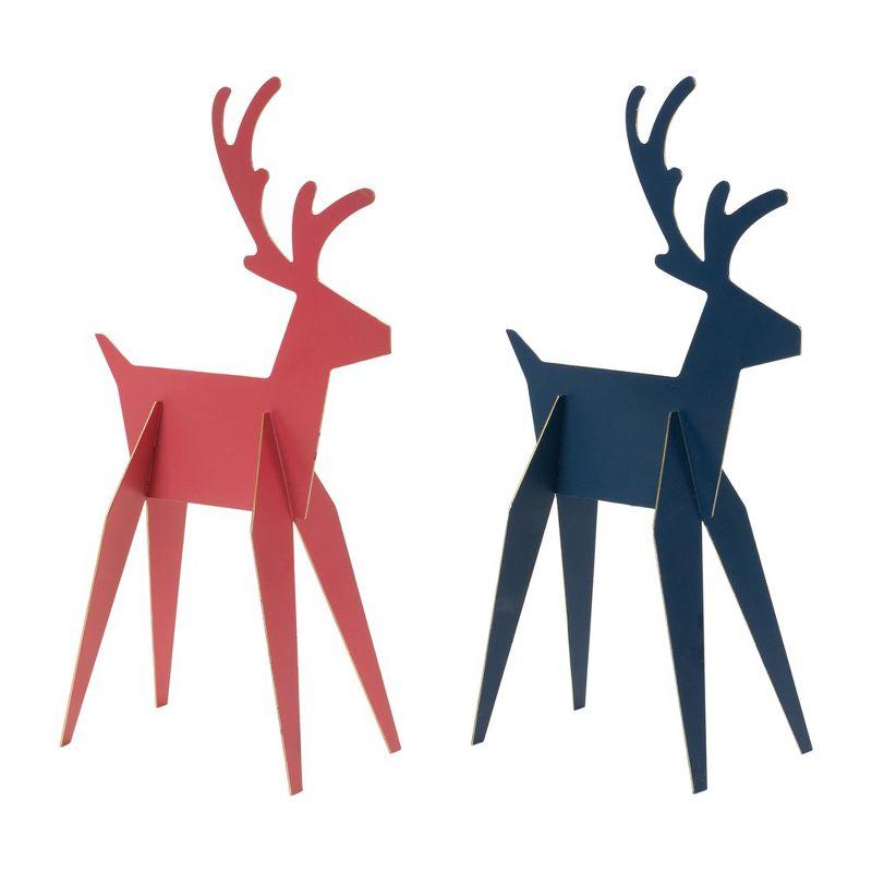 Red and Navy Blue Metal Deer Figurine Set