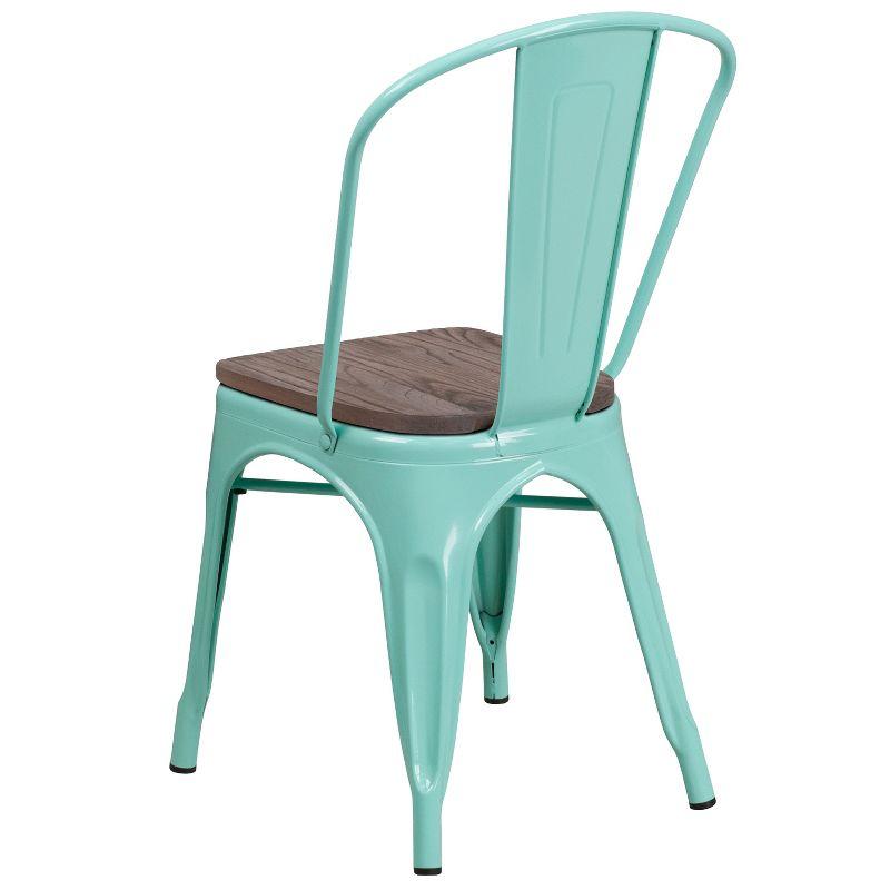 Mint Green Modern Rustic Stackable Side Chair with Wood Seat