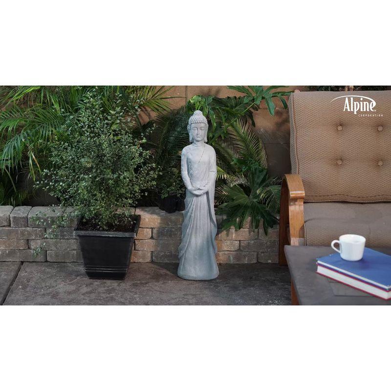 32" Magnesium Oxide Standing Buddha Statue Gray - Alpine Corporation: Outdoor Decor, Garden Accent