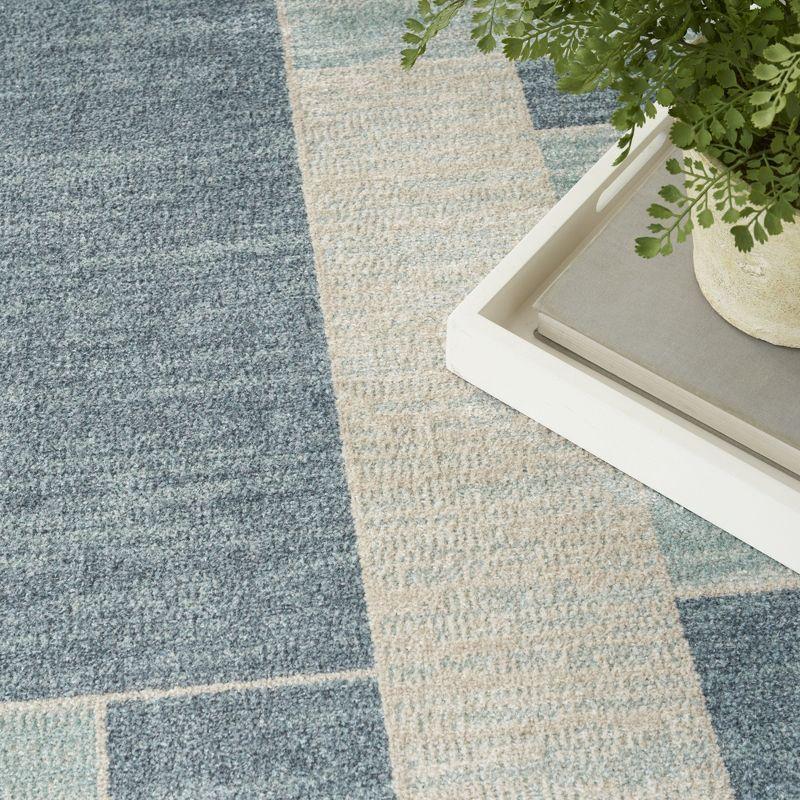 Nourison Astra Machine Washable Contemporary Color Block Indoor Rug Blue Ivory 5'3" x 7'