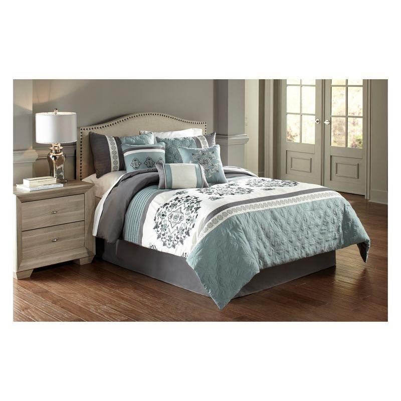 Riverbrook Home 7pc King Alex Comforter Set Blue & Gray : Polyester Medallion Pattern, Pleated & Quilted Design, Machine Washable