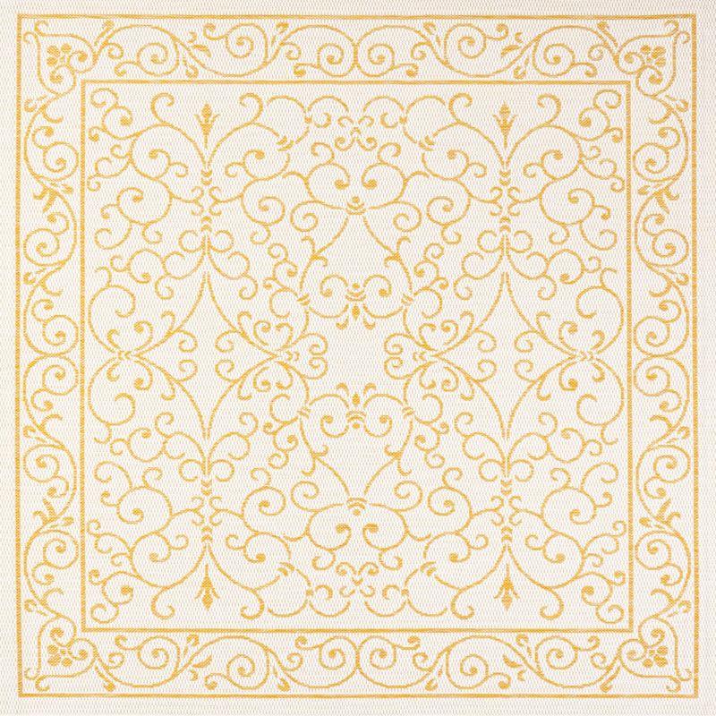5' x 5' Charleston Vintage Filigree Textured Weave Indoor/Outdoor Area Rug, Cream/Yellow - JONATHAN Y