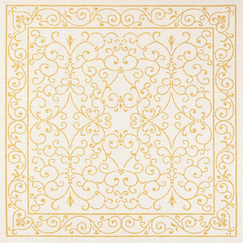 Charleston Vintage Cream/Yellow Square Synthetic Area Rug 5'