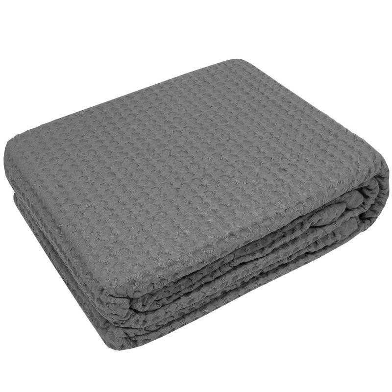 Full/Queen 100% Cotton Blanket, Grey, Luxurious Breathable Waffle Weave Design by Sweet Home Collection®
