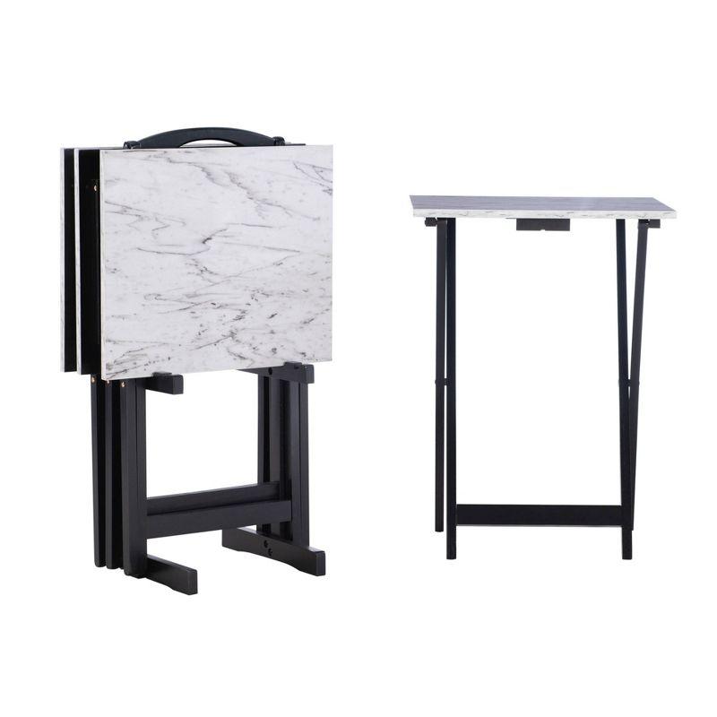 Linon Faux Marble Tray Table Set