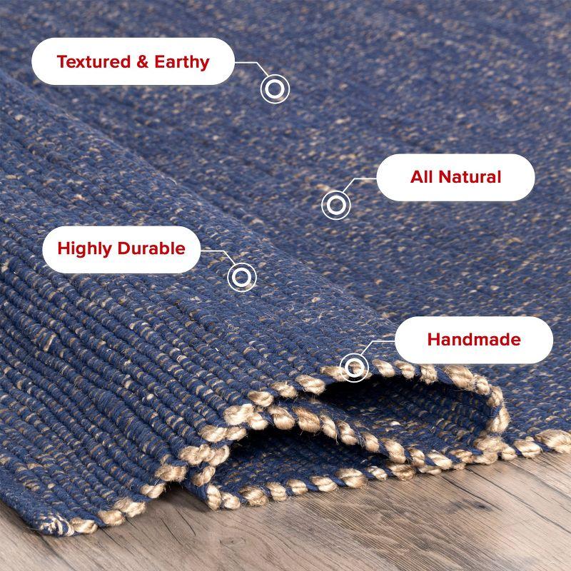 Nuloom 5x8 Elfriede Jute & Cotton Hand Woven Indoor Area Rug, Blue, Solid Rustic Farmhouse Style Natural Fiber Bedroom, Living Room,