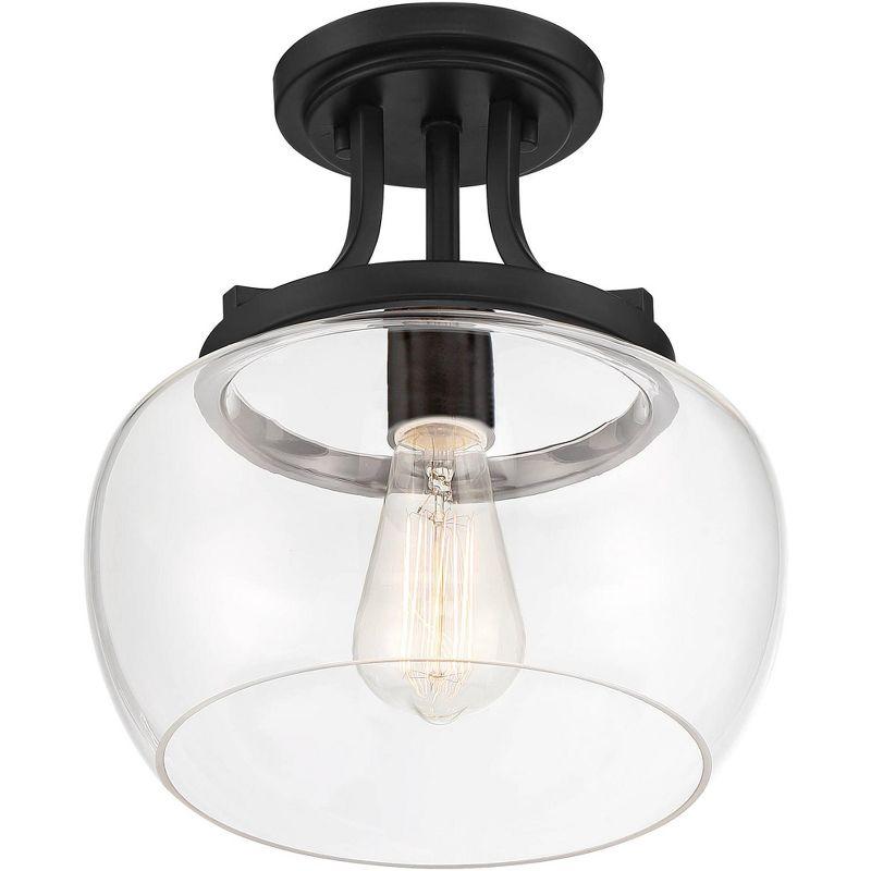 Regency Hill Rustic Farmhouse Industrial Ceiling Light Semi Flush Mount Fixture 10 1/4" Wide Black Curved Clear Glass Shade for Bedroom Kitchen House