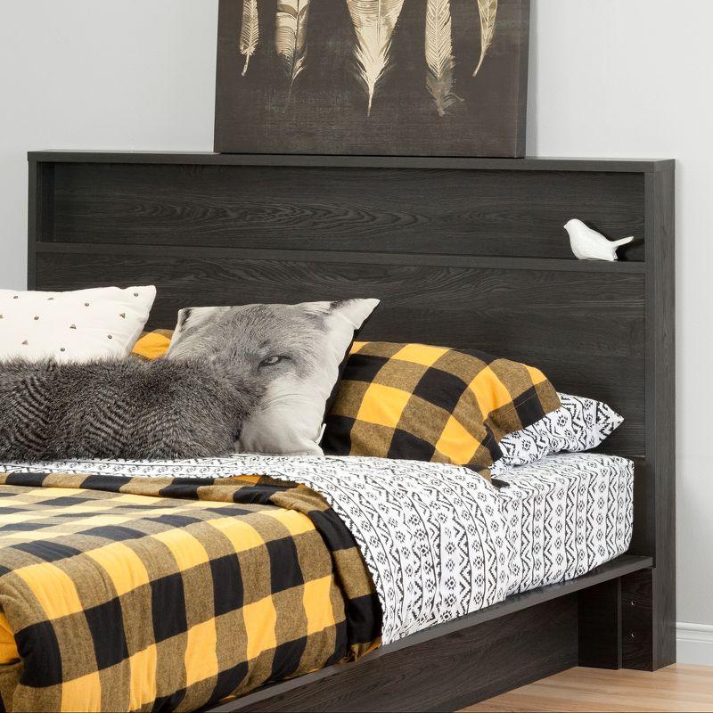 Gray Oak Full Headboard with Storage Shelf