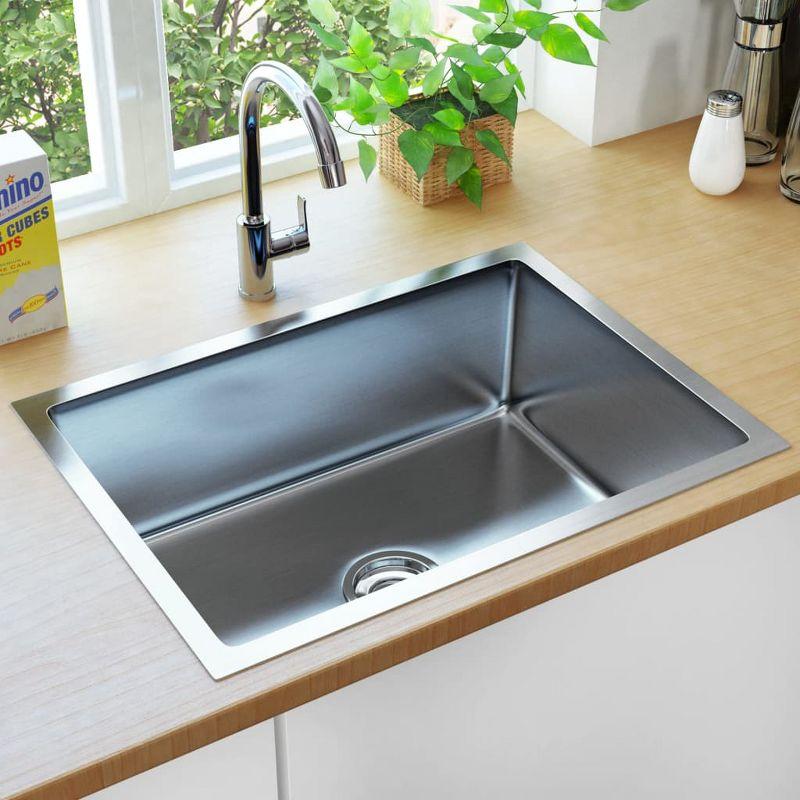 vidaXL Kitchen Sink with Strainer, Stainless Steel Top-Mount Sink, Fast Drainage, Anti-Corrosion