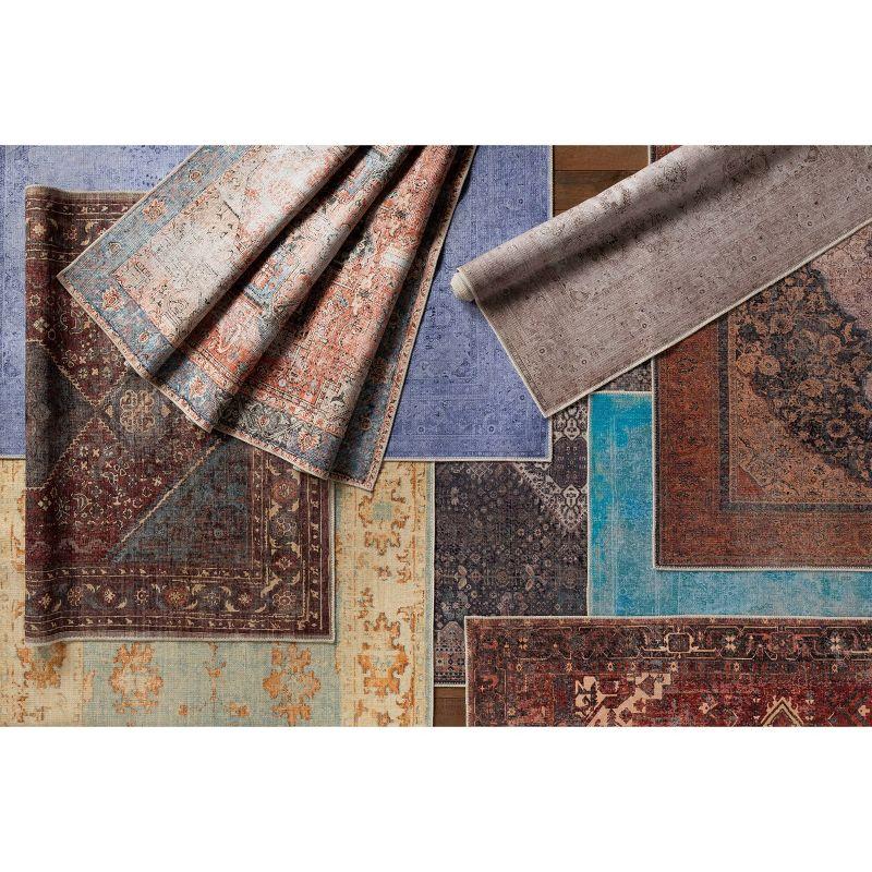 Bohemian Blue Chenille Rectangular Area Rug with Faded Floral Motif