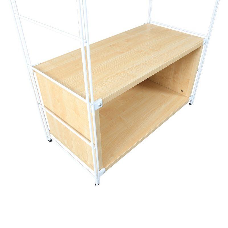 LeisureMod Etagere 4-Shelf Bookcase - White Stainless Steel Frame, Durable Melamine Shelves, Perfect for Living Rooms or Offices, Natural Wood