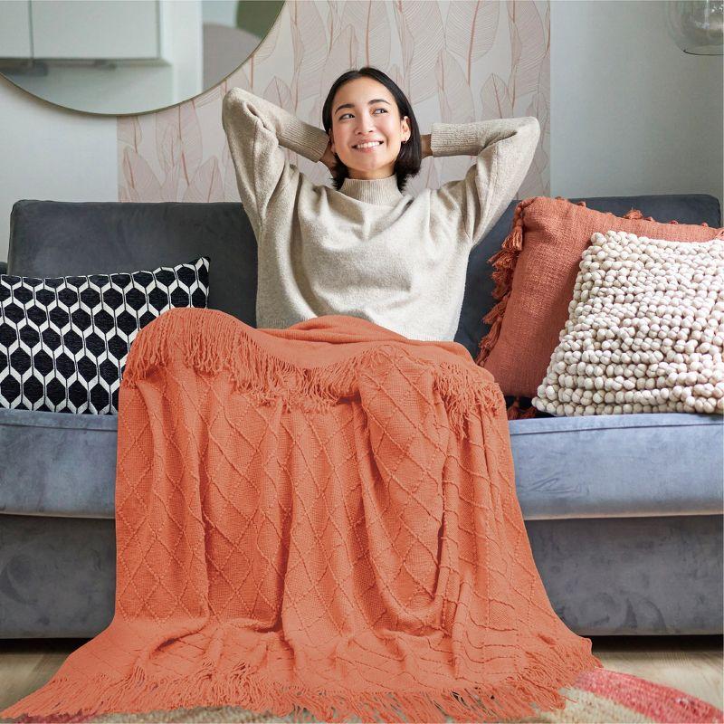 PAVILIA Knit Textured Soft Throw Blanket for Sofa, Living Room Decor, and Bed