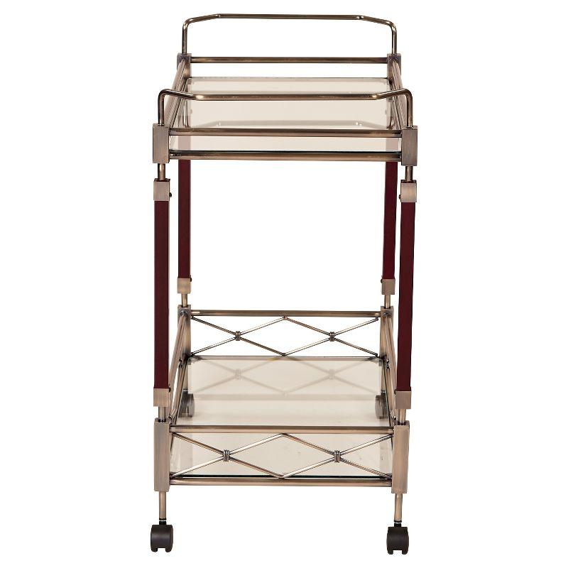 Melrose Serving Cart Antique Brass - OSP Home Furnishings: Mid-Century Glass Top, Metal Frame with Casters