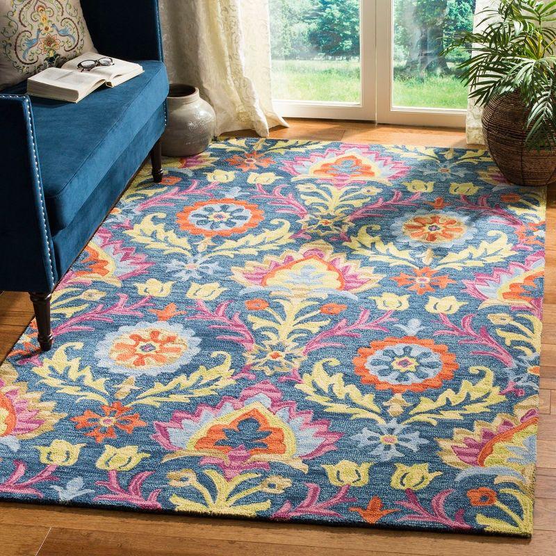 Bohemian Bliss Blue-Multi Hand-Knotted Wool Area Rug, 5' x 8'