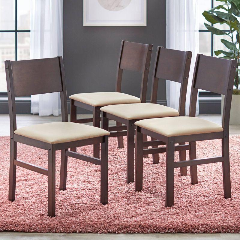 Espresso Rubberwood 5-Piece Dining Set with Beige Upholstery