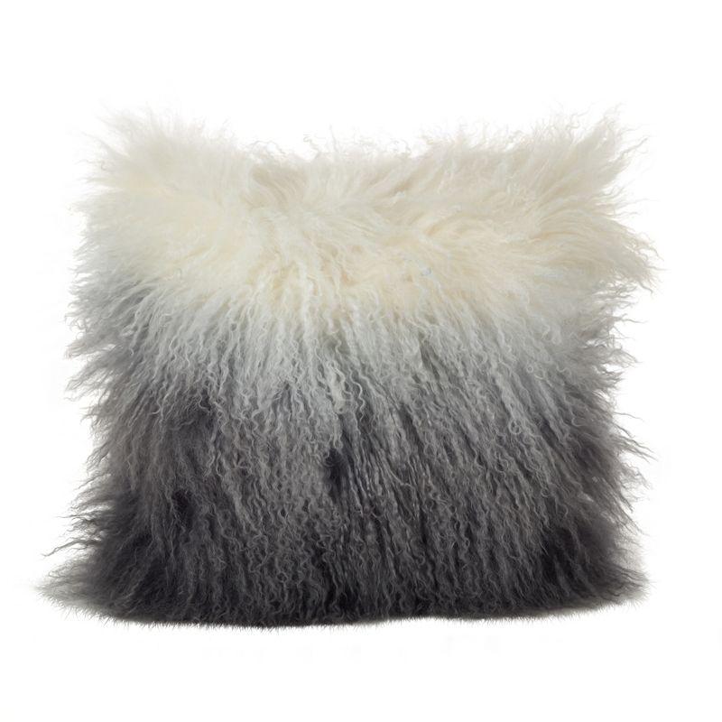 Gray and White Ombre Mongolian Lamb Fur Throw Pillow