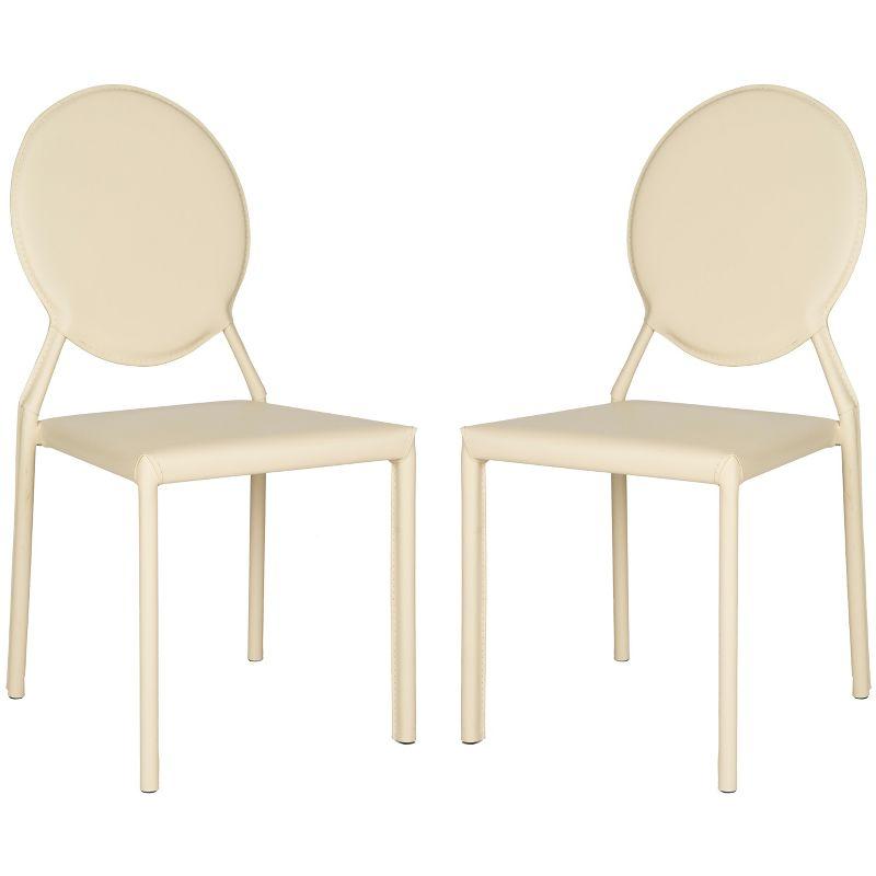 Warner Round Back Leather Side Chair (Set of 2) - FOX2018 - Butter Cream - Safavieh Couture