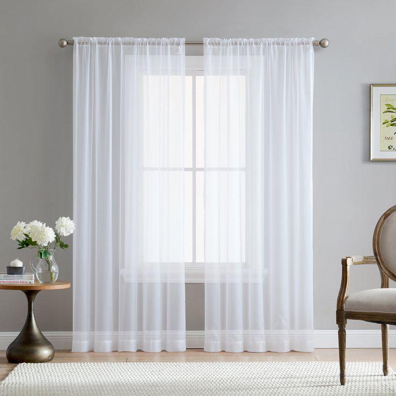 HLC.ME Sheer Voile Transparent Window Treatment Rod Pocket Curtain Panels - Set of 2 - White, 54 W x 90 L